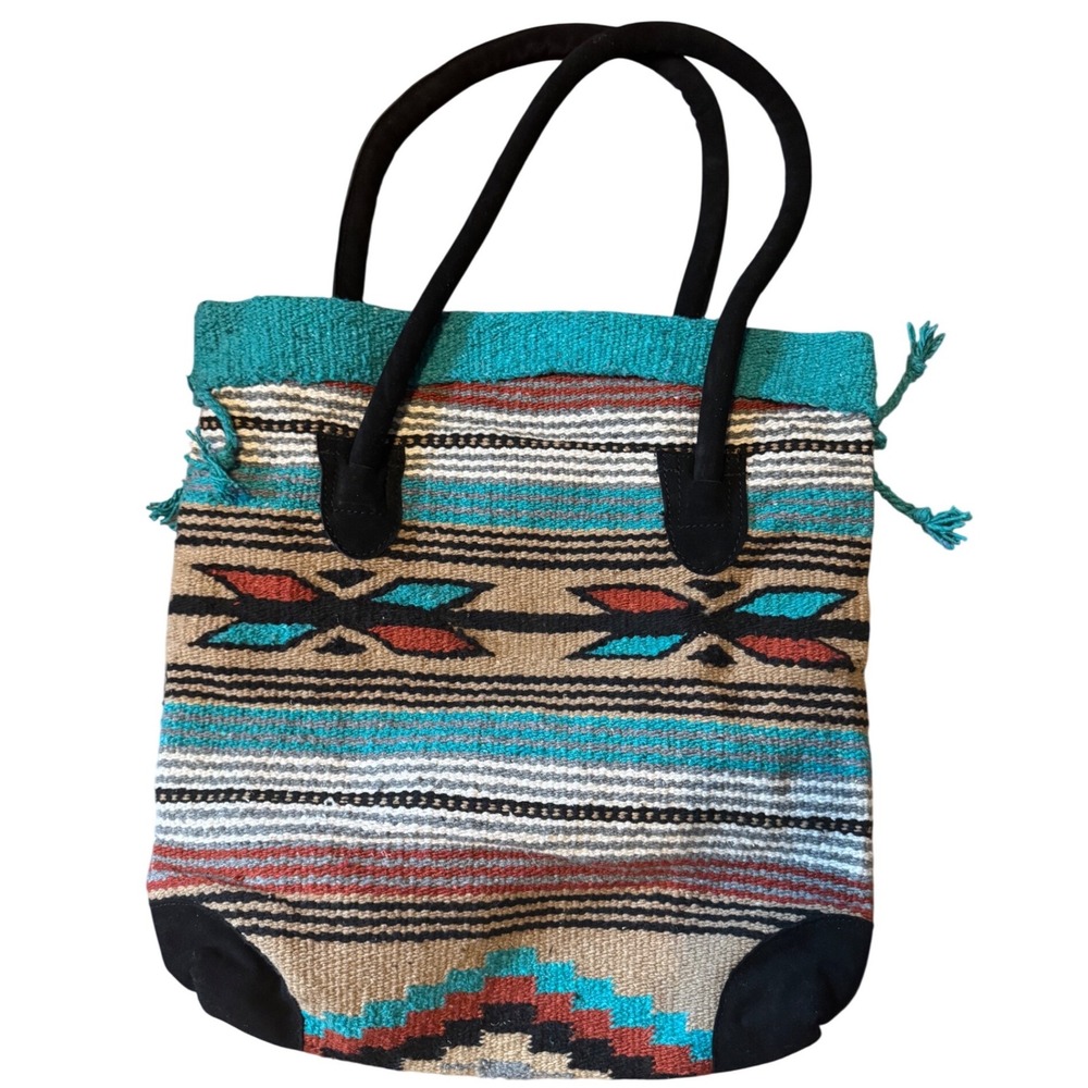AJ Tack‎ Handwoven Southwestern style Monterrey Large Tote Bag Suede Leather NWT